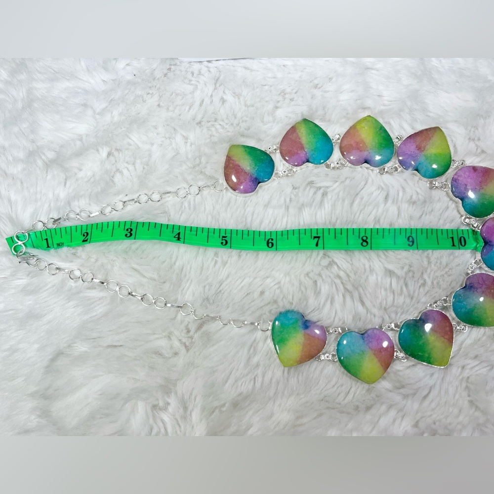 Beautiful 🌈💗 925 Rainbow Solar Quartz Hearts Large Gemstone Necklace Earrings - Picture 6 of 9